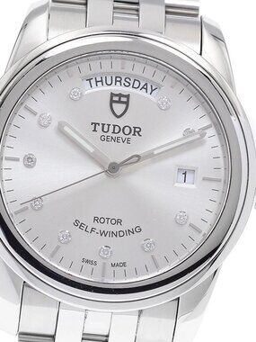 TUDOR Glamour 56000 Date Day 10P Diamond Silver Dial Auto Men's Watch_